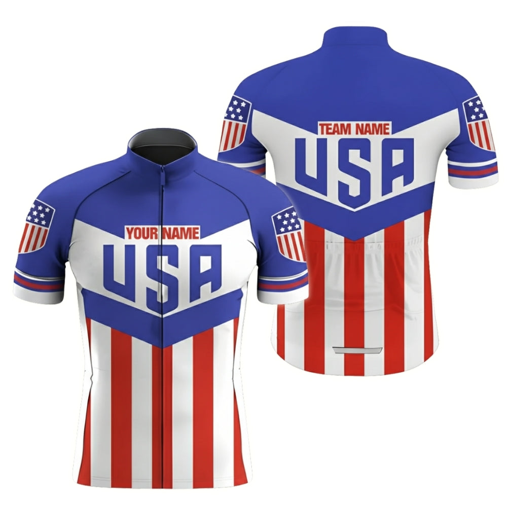 Custom American Flag Mens Short Sleeve Cycling Jersey, Custom Patriotic Cycling Team Jersey Shirt CZ0054