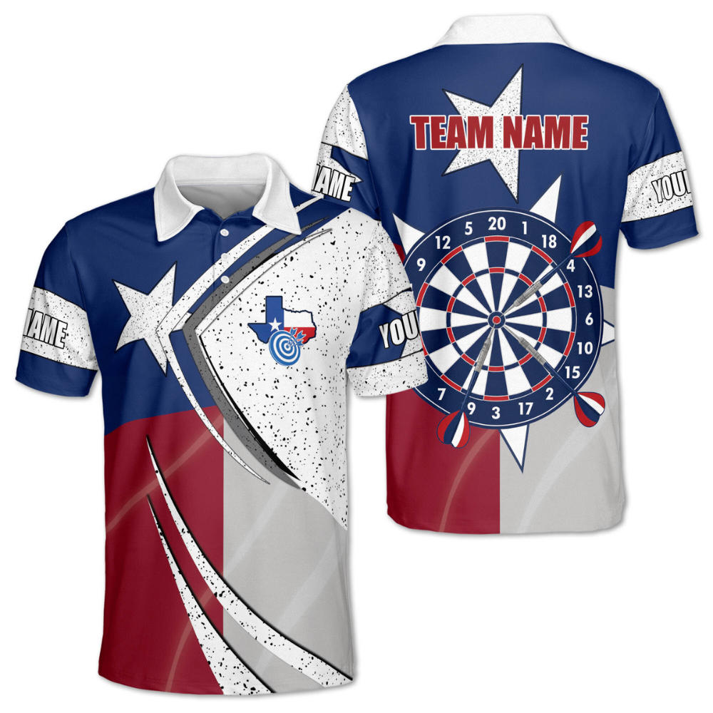 Texas Flag Custom Mens Dart Polo Shirt, Personalized Texas Darts Team Shirt