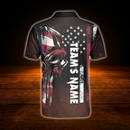 Custom Skull American Flag Bowling Polo Shirt Men, Custom Skull Team Bowling Shirt