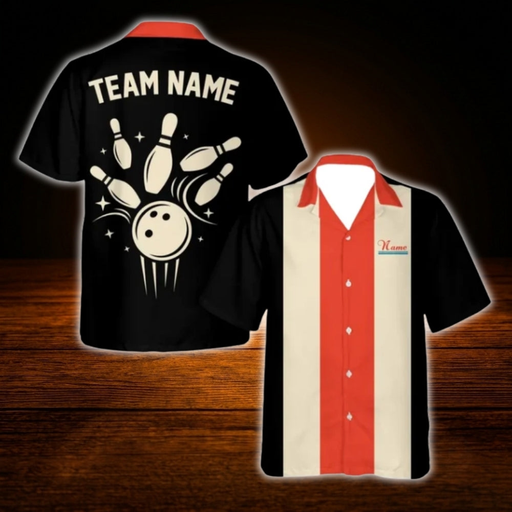 Custom Retro Navy Orange Bowling Hawaiian Shirt, Custom Team Retro Bowling Shirt