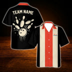 Custom Retro Navy Orange Bowling Hawaiian Shirt, Custom Team Retro Bowling Shirt