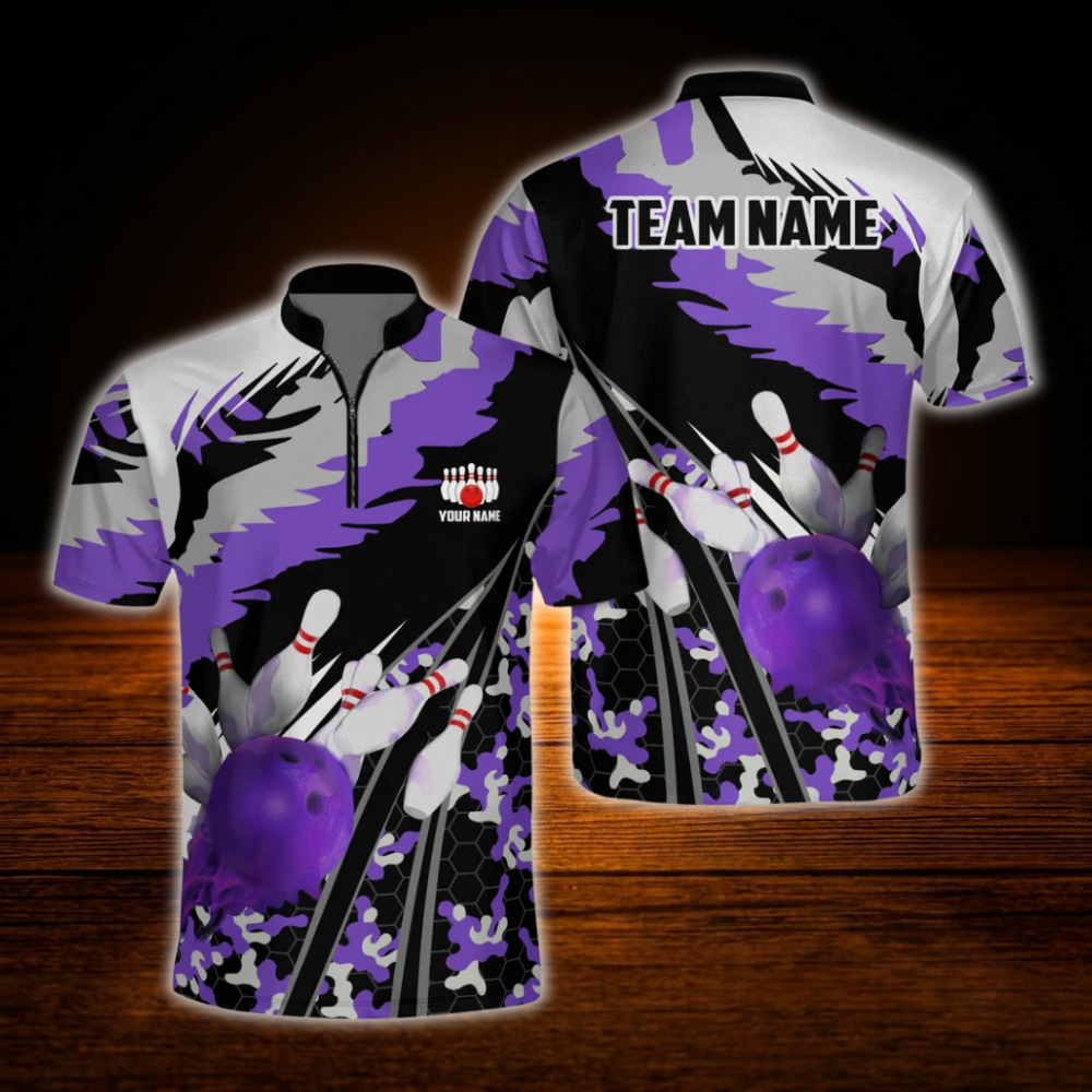 Custom Green Camo Bowling Jersey Men, Custom Camouflage Bowling Shirt