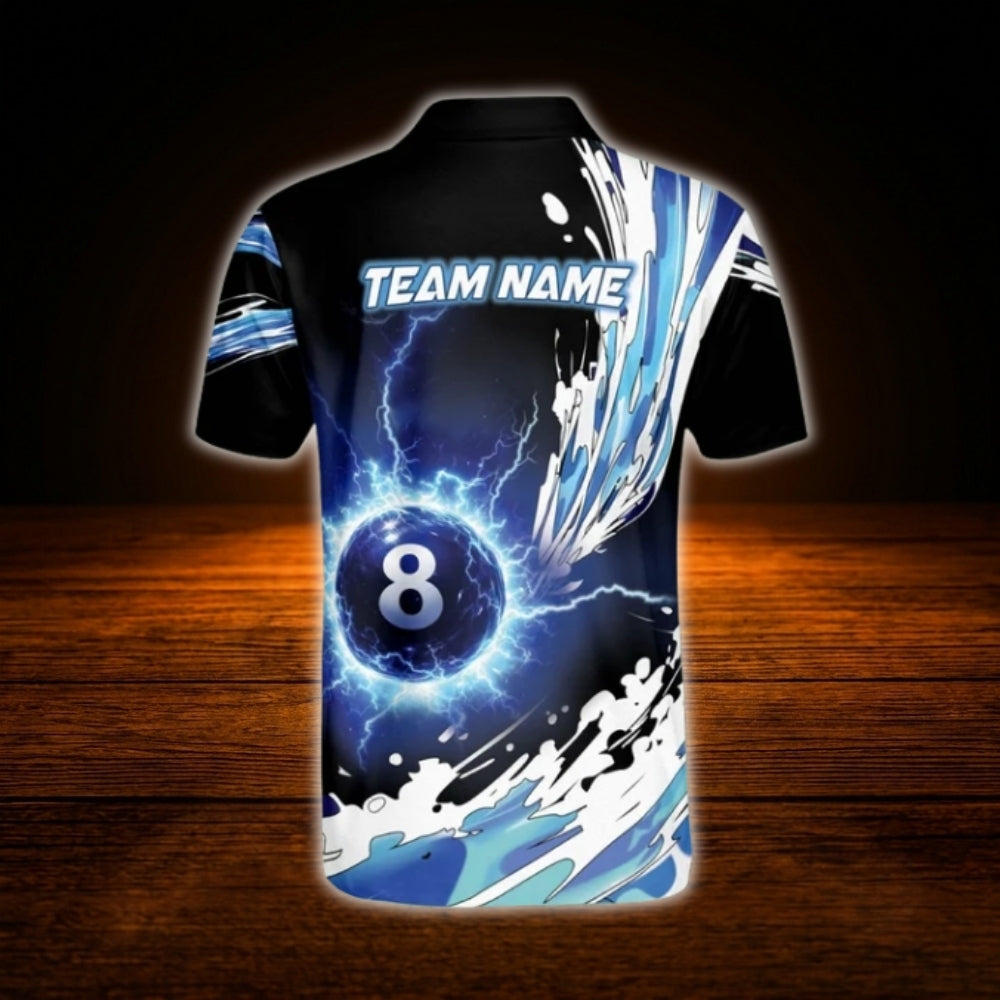 Custom 8 Ball Thunder Billiard Polo Shirt For Men, Custom Team Thunder Billiard Shirt
