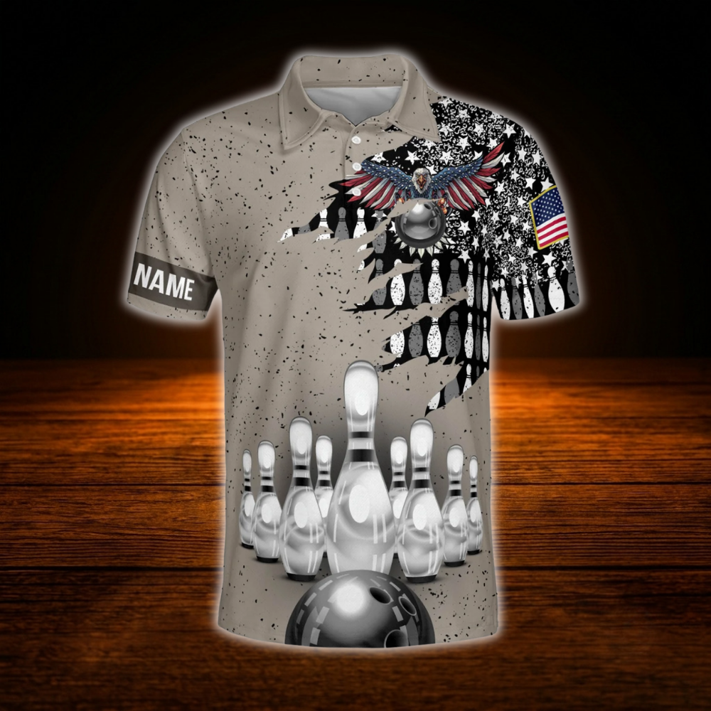 Custom Eagle Brown Bowling Polo Shirt For Men, Custom Eagle Team Bowling Shirt