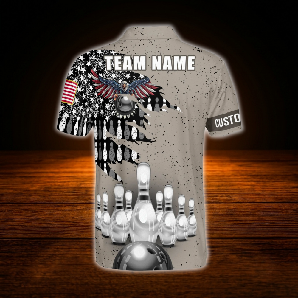Custom Eagle Brown Bowling Polo Shirt For Men, Custom Eagle Team Bowling Shirt
