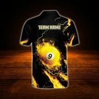 Custom 9 Ball Black And Yellow Flame Billiard Men Polo Shirt, Custom 9 Ball Team Billiard Shirt