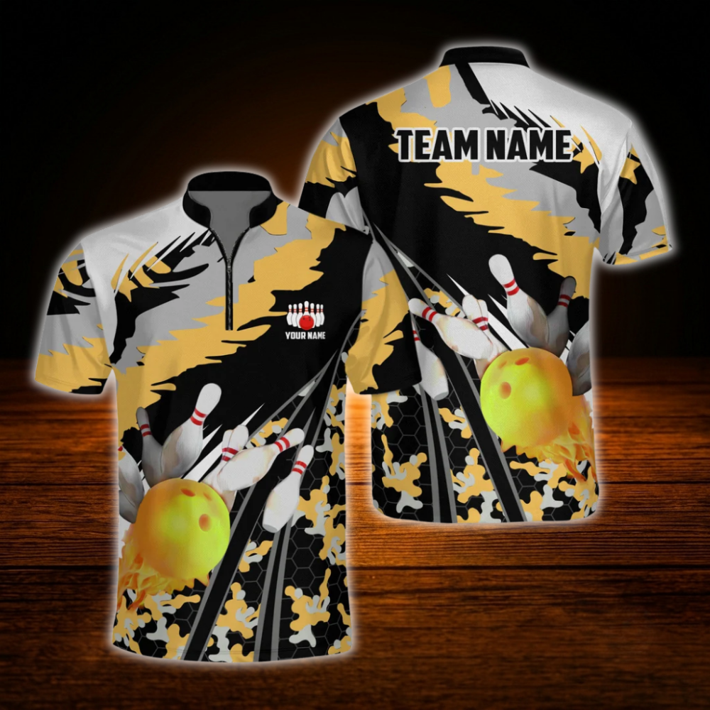 Custom Green Camo Bowling Jersey Men, Custom Camouflage Bowling Shirt