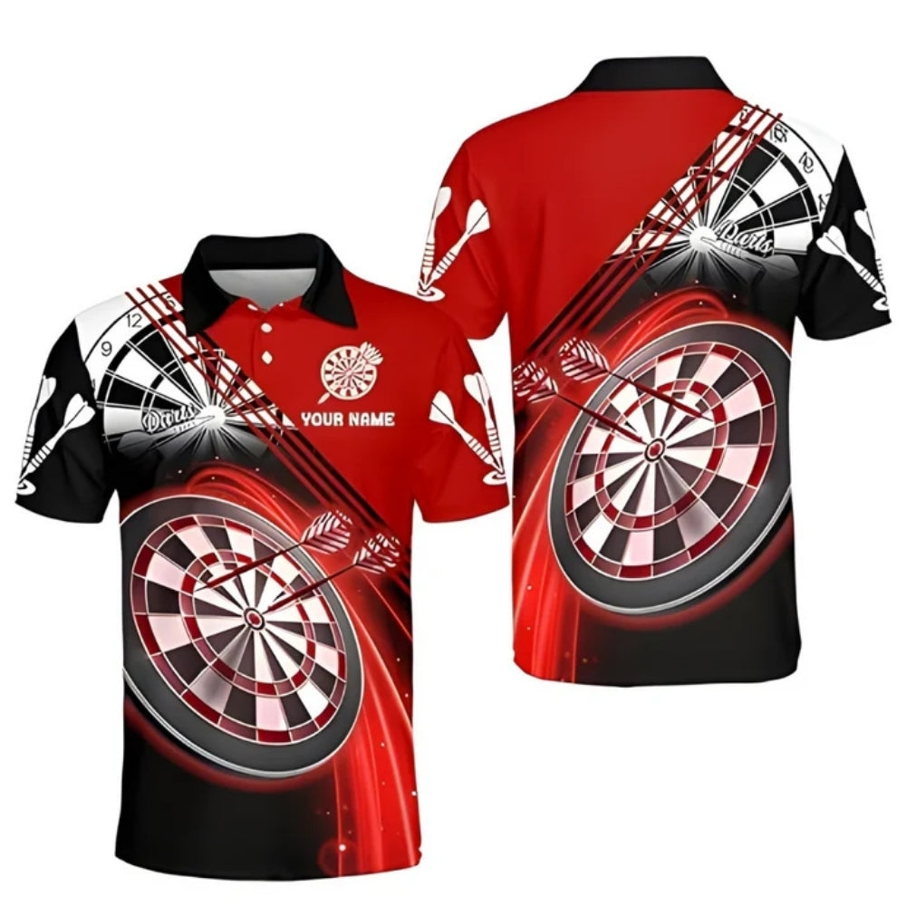 Custom Black And Red Dart Polo Shirts For Men, Custom Darts Shirts DZ0012