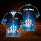 Custom Fire Bowling Hawaiian Shirt For Men, Custom Flame Bowling Shirt Team