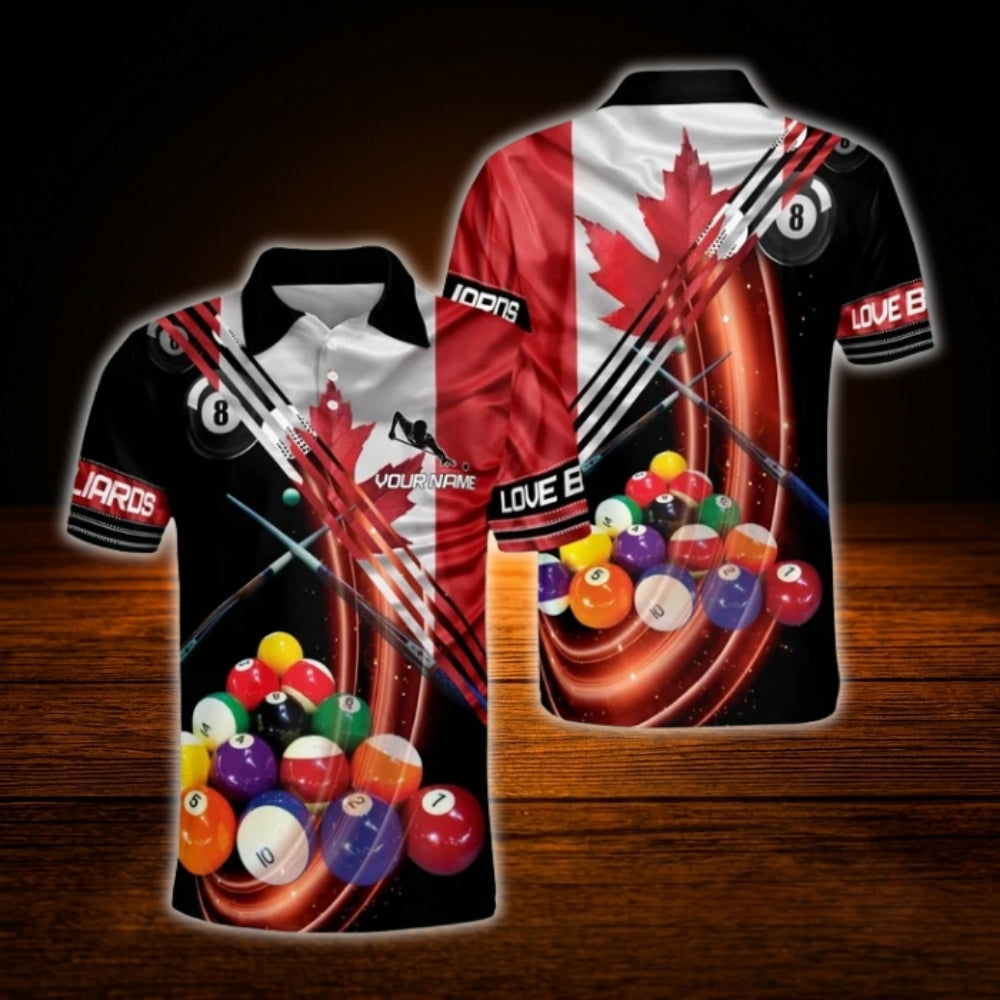 Custom Canada Flag Billiard Polo Shirt For Men, Personalized Canada Team Billiard Shirts