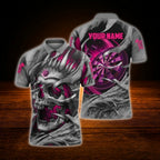 Custom Skeleton Purple Grey Darts Polo Shirt Men, Custom Skull Darts Team Shirt