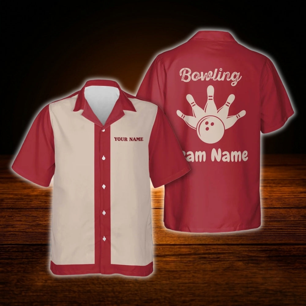 Custom Vintage Red Beige Bowling Hawaiian Shirt, Custom Vintage Bowling Team Shirt