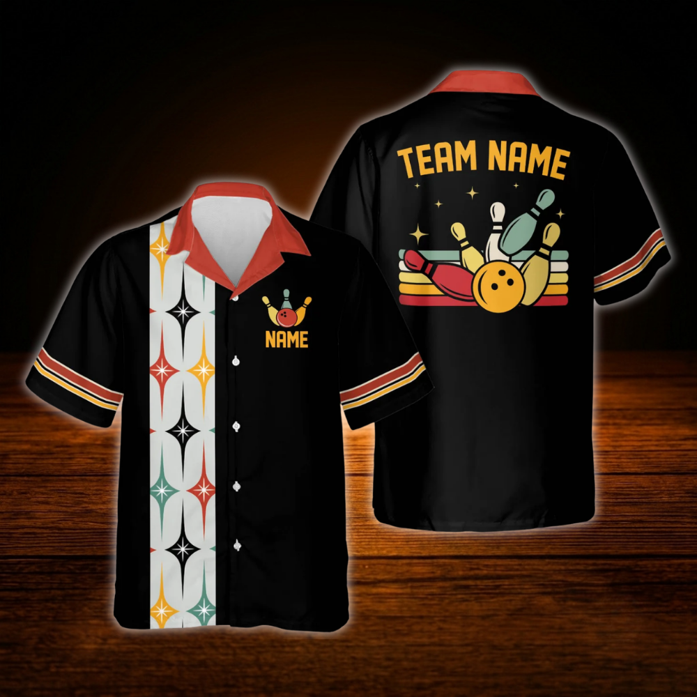 Custom Retro Starburst Bowling Hawaiian Shirt For Men Women, Custom Retro Bowling Team Shirt