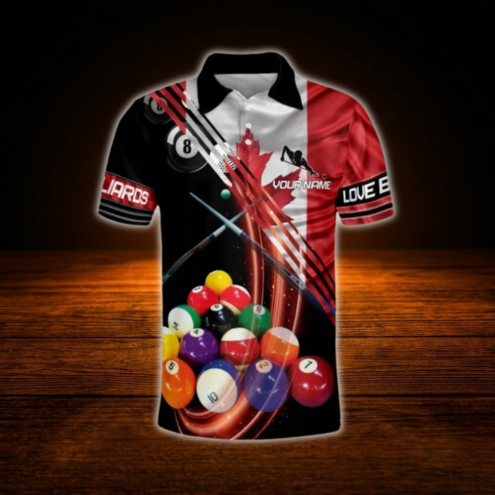 Custom Canada Flag Billiard Polo Shirt For Men, Personalized Canada Team Billiard Shirts