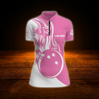 Custom Pink Flame Bowling Jersey For Women, Custom Flame Bowling Shirt Women