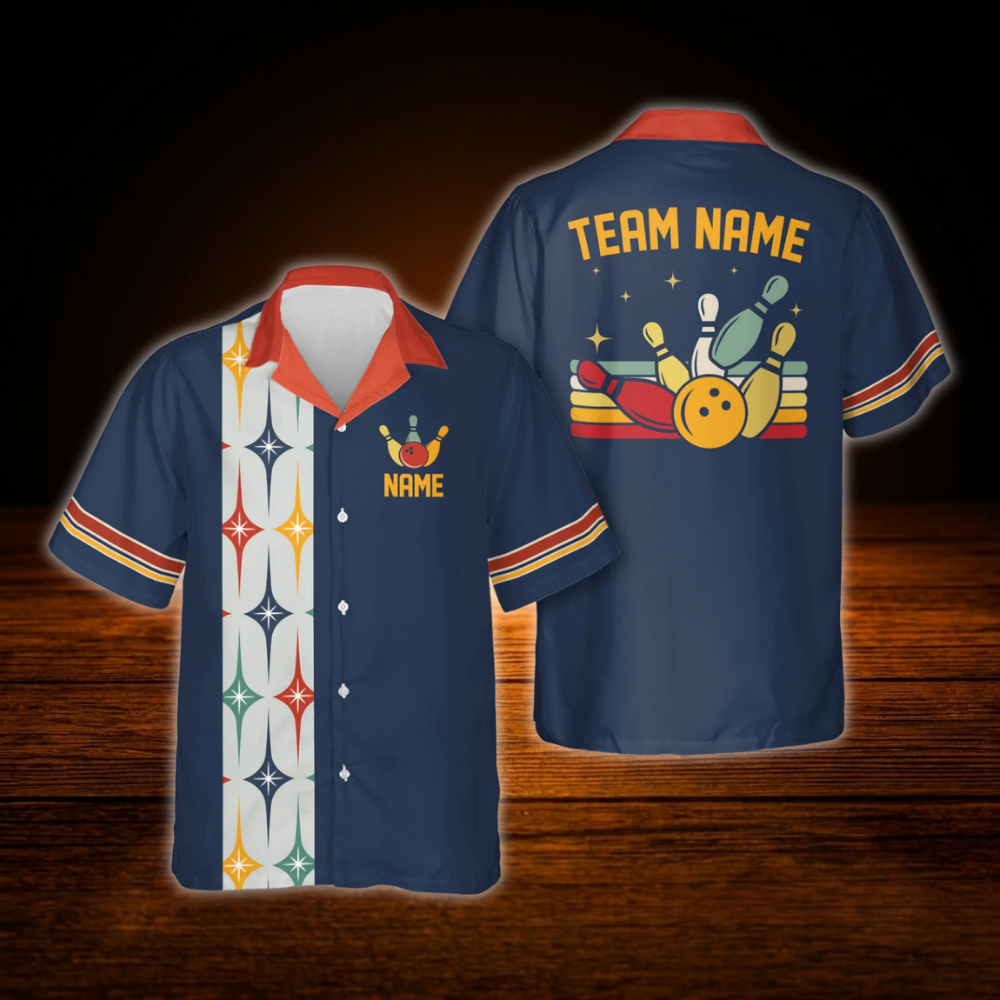 Custom Retro Starburst Bowling Hawaiian Shirt For Men Women, Custom Retro Bowling Team Shirt