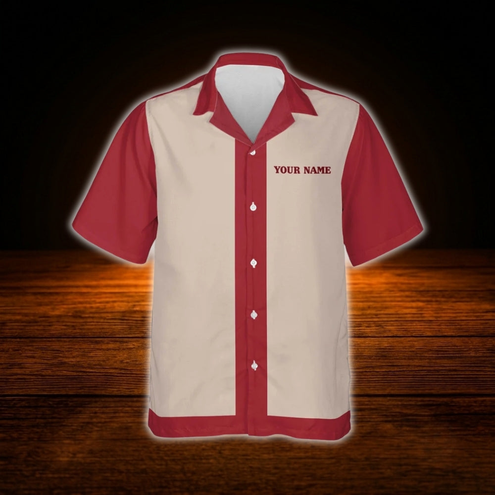 Custom Vintage Red Beige Bowling Hawaiian Shirt, Custom Vintage Bowling Team Shirt