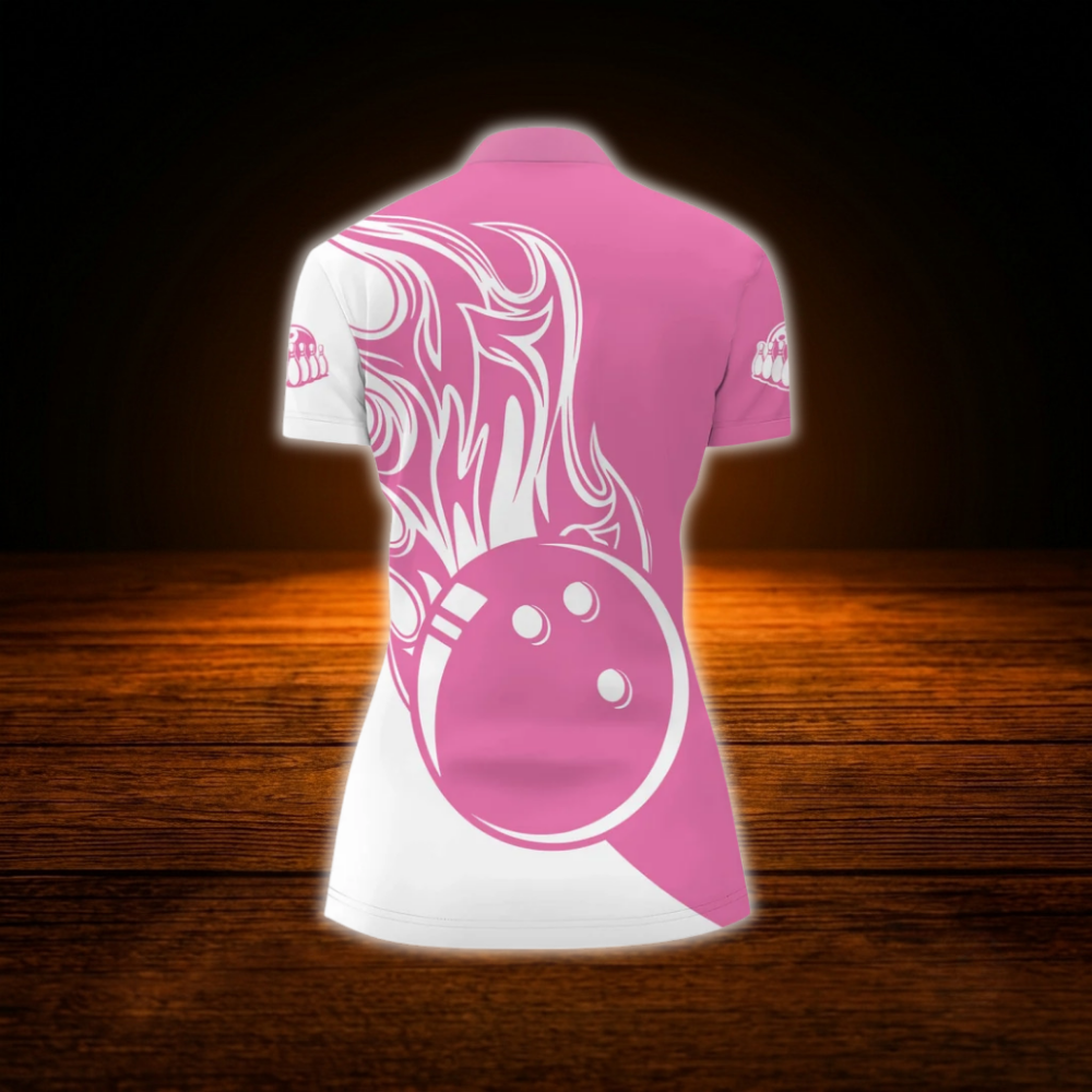 Custom Pink Flame Bowling Jersey For Women, Custom Flame Bowling Shirt Women