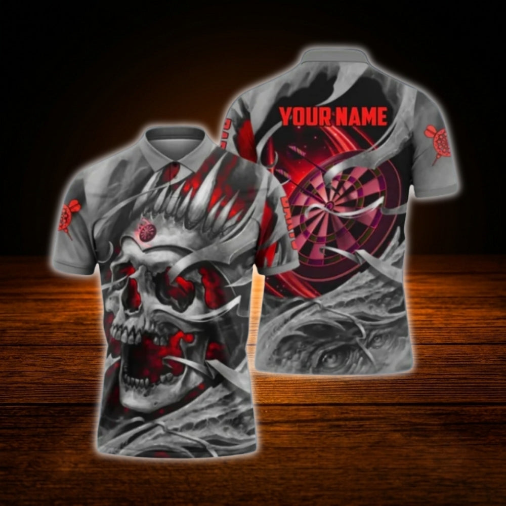 Custom Skeleton Purple Grey Darts Polo Shirt Men, Custom Skull Darts Team Shirt