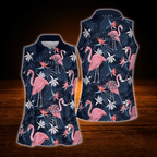 Women's Flamingo Tropical Sleeveless Golf Shirts, Flamingo Golf Shirts For Ladies