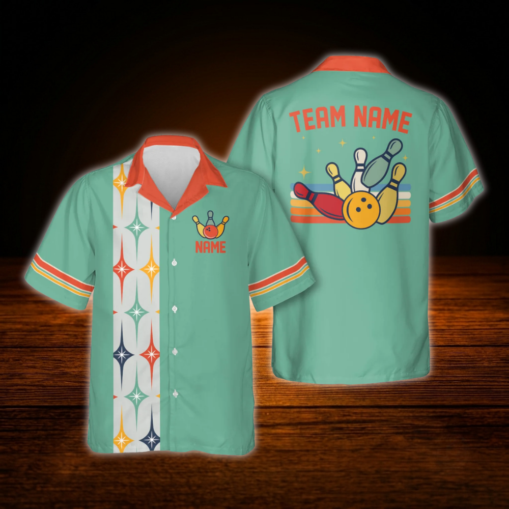 Custom Retro Starburst Bowling Hawaiian Shirt For Men Women, Custom Retro Bowling Team Shirt