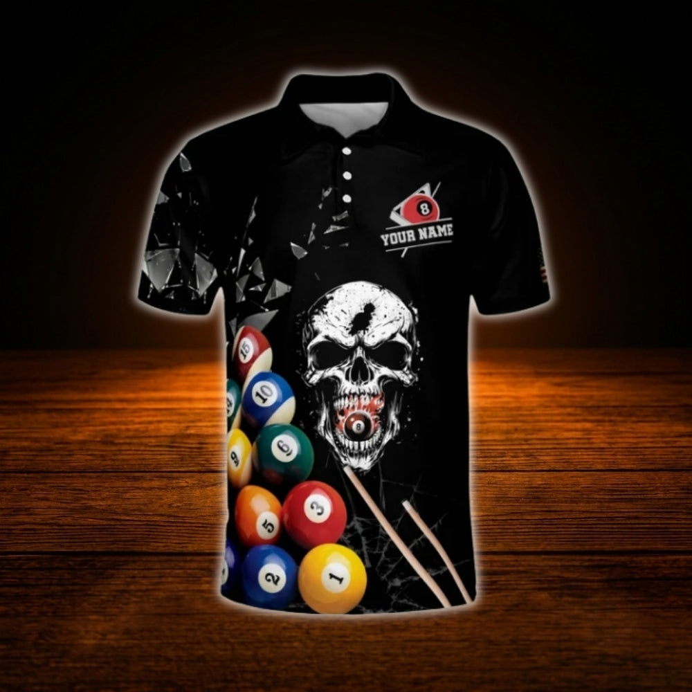Custom Skull Billiard Polo Shirt For Men, Custom Skull Billiard Team Shirt