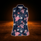 Women's Flamingo Tropical Sleeveless Golf Shirts, Flamingo Golf Shirts For Ladies