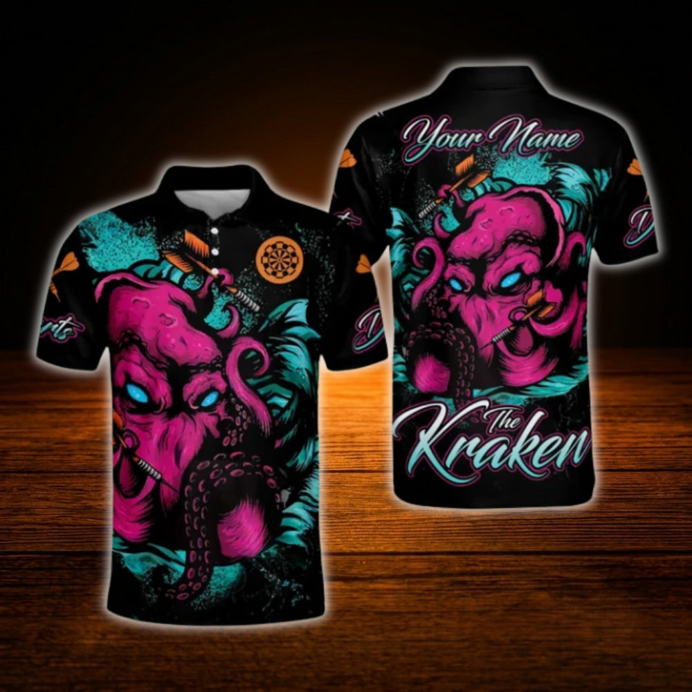 Octopus Custom Darts Polo Shirt For Men, Custom Team Octopus Dart Shirts
