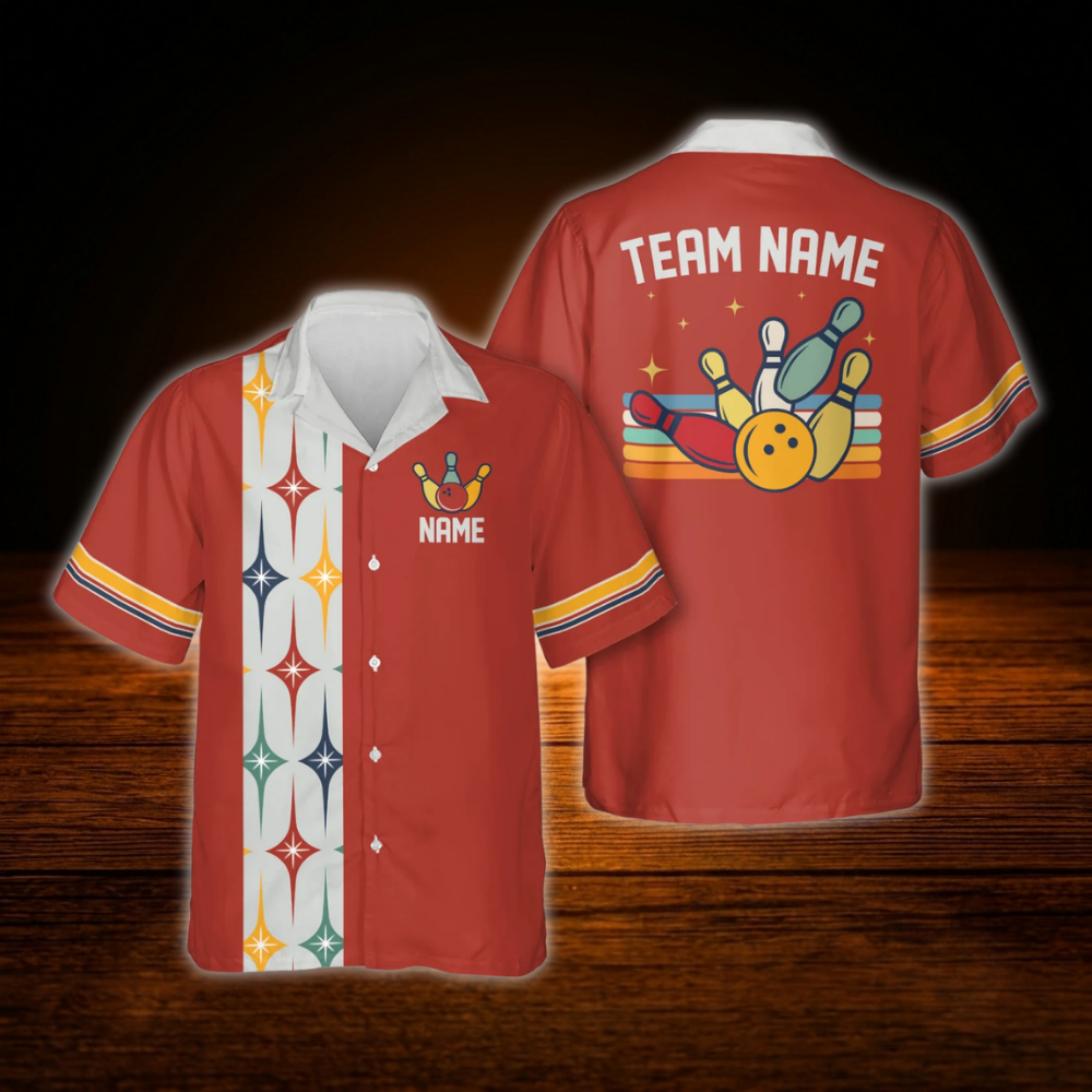 Custom Retro Starburst Bowling Hawaiian Shirt For Men Women, Custom Retro Bowling Team Shirt
