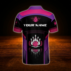 Custom Name Black Purple Bowling Polo Shirt For Men, Custom Bowling Shirt
