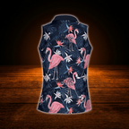 Women's Flamingo Tropical Sleeveless Golf Shirts, Flamingo Golf Shirts For Ladies