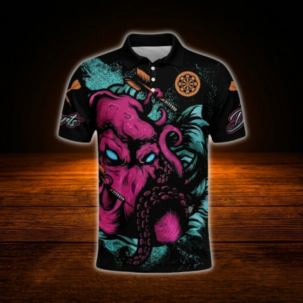 Octopus Custom Darts Polo Shirt For Men, Custom Team Octopus Dart Shirts