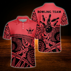 Custom Tribal Red Bowling Polo Shirt For Men, Custom Tribal Bowling Team Shirts