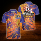 King Pins Leave No Pins Standing Men's Flaming Orange Purple Bowling Polo Shirt, Funny Bowling Shirt Men