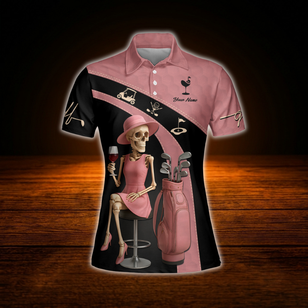 I Know I Play Like A Girl Try To Keep Up Women's Custom Skull Golf Polo Shirt Black Pink, Custom Funny Golf Shirt For Ladies