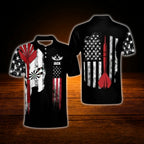 Skull USA Flag Custom Mens Dart Polo Shirt, Custom Skull Darts Shirt For Team