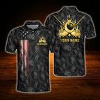 Custom 8 Ball Men's Black Gold Billiard Polo Shirt, Custom 8 Ball Team Billiard Shirt