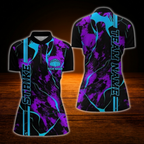Custom Flame Purple Blue Women's Bowling Jersey, Custom Flame Bowling Team Shirt Ladies