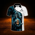 Custom Skeleton Cyan Black Billiard Polo Shirt For Men, Custom Skull Billiard Team Shirt