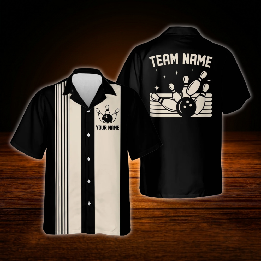 Custom Blue Beige Vintage Bowling Hawaiian Shirt, Custom Vintage Bowling Shirt For Team