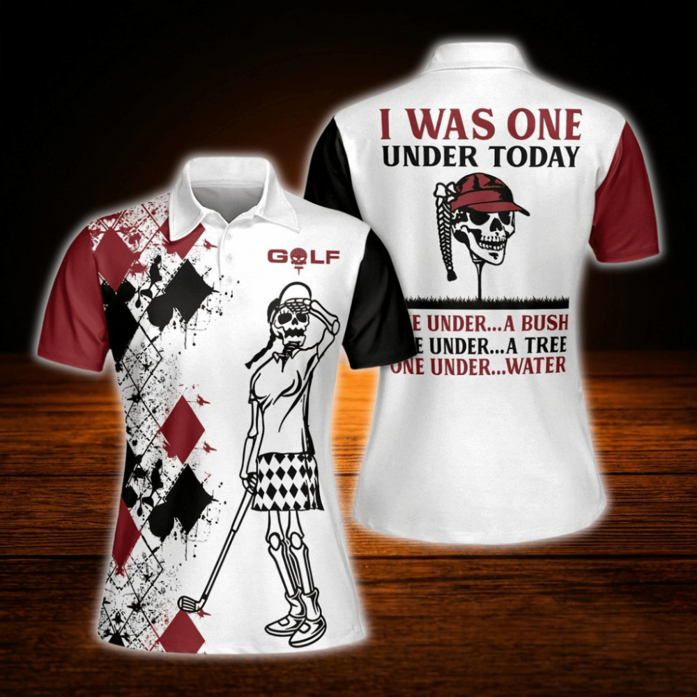 I Was One Under Today Women's Argyle Skull Golf Polo Shirts, Funny Skull Golf Shirt For Women
