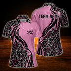 Custom Team Black And Pink Women Bowling Polo Shirts, Custom Team Bowling Shirts For Women