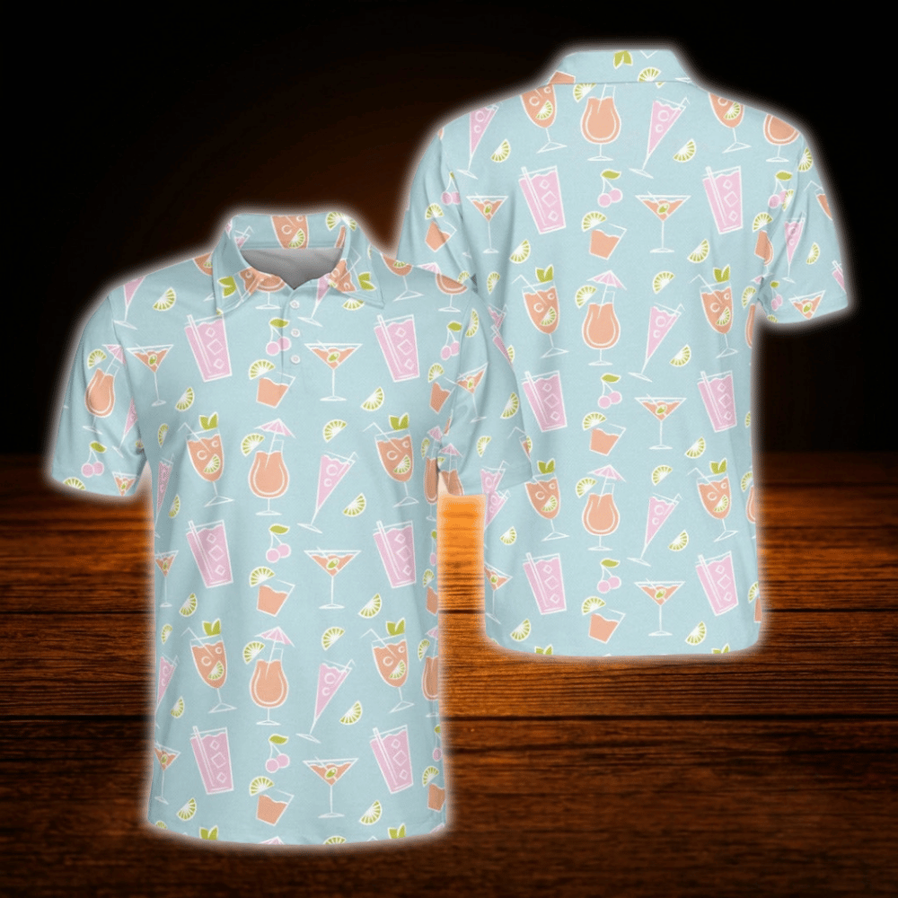 Light Blue Cocktail Golf Polo Shirts For Men, Cocktail Golf Shirts