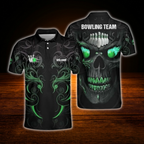 Custom Skull Flame Ball Bowling Mens Polo Shirts, Custom Skull Bowling Team Shirts