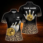 Custom Leopard Yellow Flame Ball Bowling Polo Shirts For Women, Custom Leopard Bowling Shirts For Women