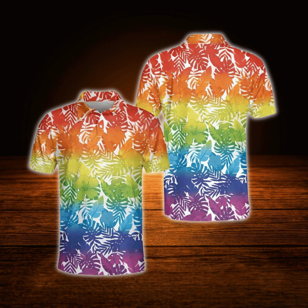 Men's Rainbow Tropical Golf Polo Shirts, LGBT Pride Golf Shirts