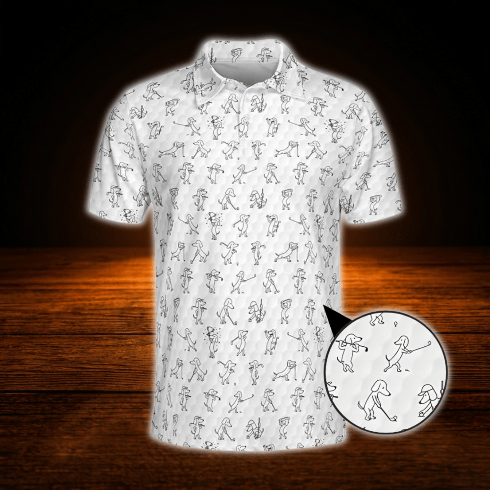 Dachshund Wiener Men's White Golf Polo Shirts, Dog Dachshund Golf Shirts