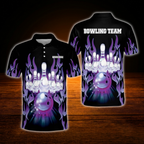 Custom Red Flame Bowling Polo Shirt Mens, Custom Flame Bowling Team Shirt