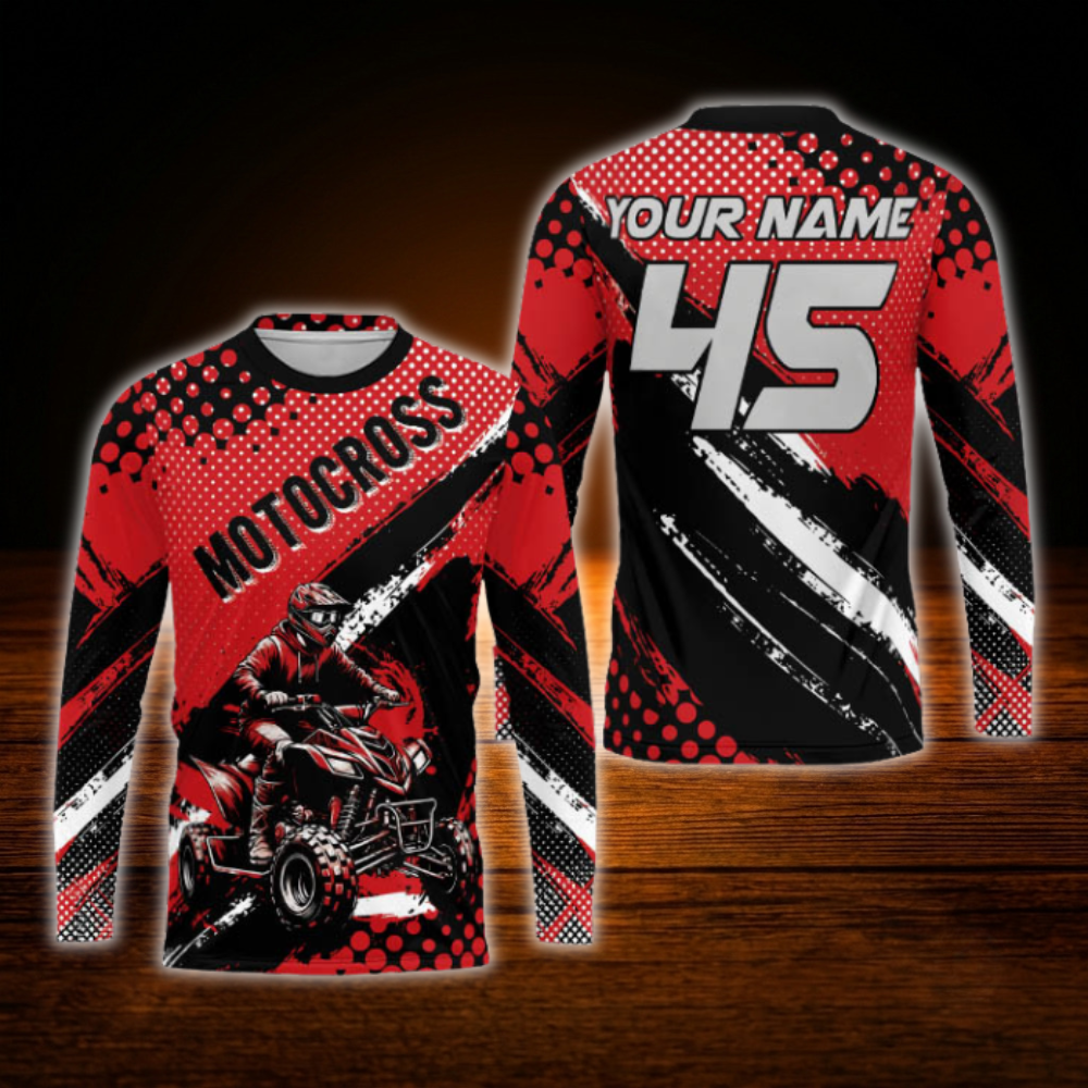 Custom ATV Motocross Men's Orange Black Long Sleeve Jersey, Custom ATV Dirt Bike Shirt