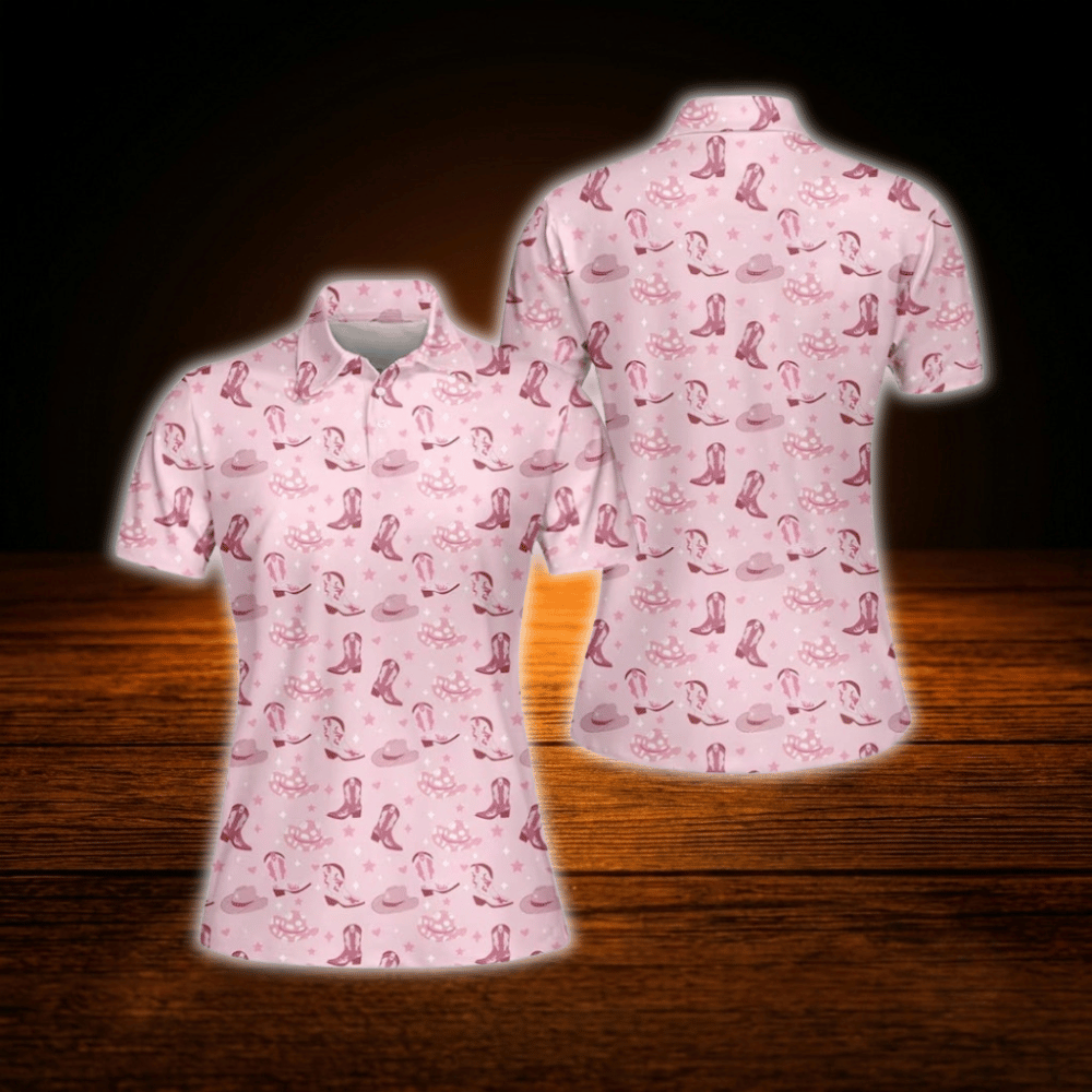 Pink Cowgirl Women's Golf Polo Shirt, Western Golf Shirts For Ladies